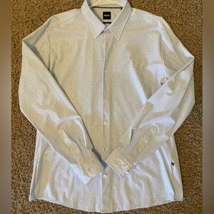 BOSS Slim Fit Button-Down Shirt Light Blue Micro Print